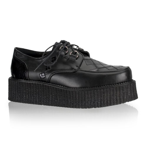 CLEARANCE V-CREEPER-510 *2" P/F Argyle Veggie Pu Creeper Shoe Black/Black PU