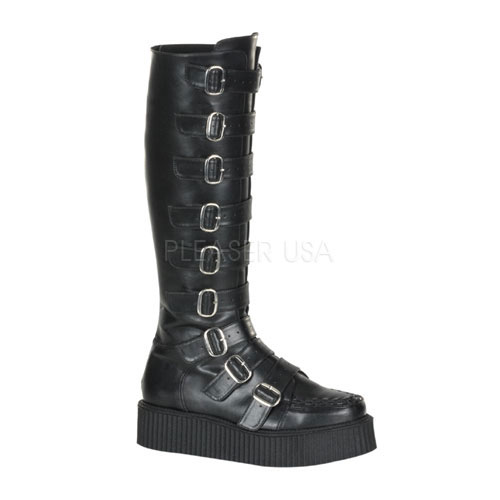 DEMONIA V-CREEPER-585 2" P/F 9 Buckle Veggie Pu Creeper Boot Blk Pu