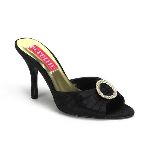 BORDELLO VIOLETTE-04 3 1/2" Slide W/Rhinestone Buckle Ornament Blk Satin