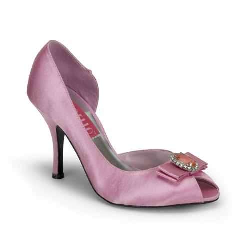 BORDELLO VIOLETTE-05 3 1/2" Heel Peep Toe Pump W/RS Bow Ornament B. Pink Satin