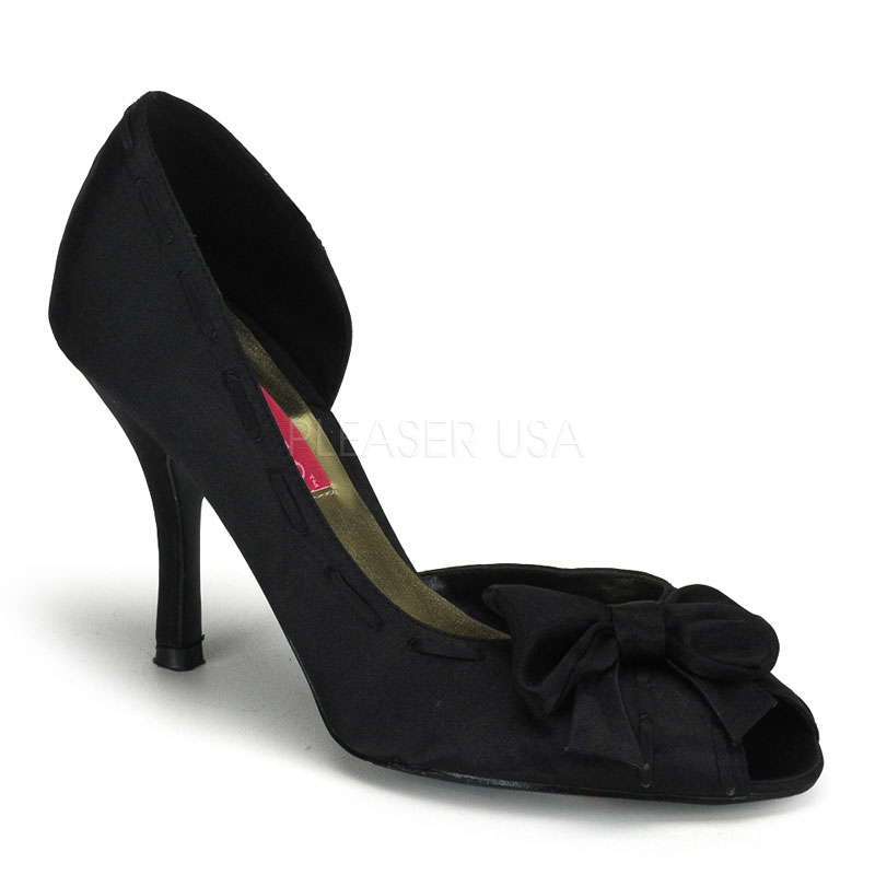 BORDELLO VIOLETTE-08 3 1/2" Peep Toe Pump W/Bow Blk Satin