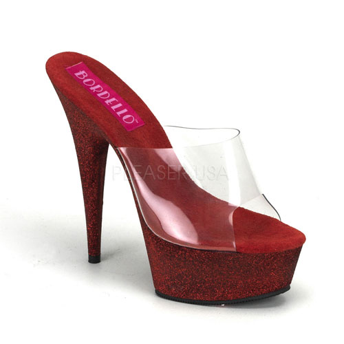 BORDELLO VIVIAN-23 6" Heel Mini Glitter Platform Slide Clr/Red Mini Gltr