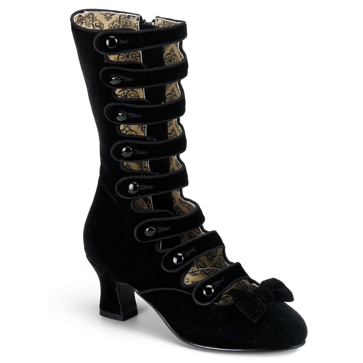 BORDELLO WHIMSEY-115 2 1/2" Heel 8 Strap Velvet Calf Boot Blk Velvet