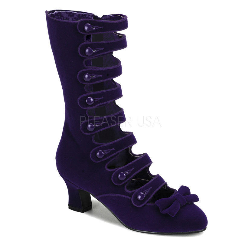 BORDELLO WHIMSEY-115 2 1/2" Heel 8 Strap Velvet Calf Boot Purple Velvet