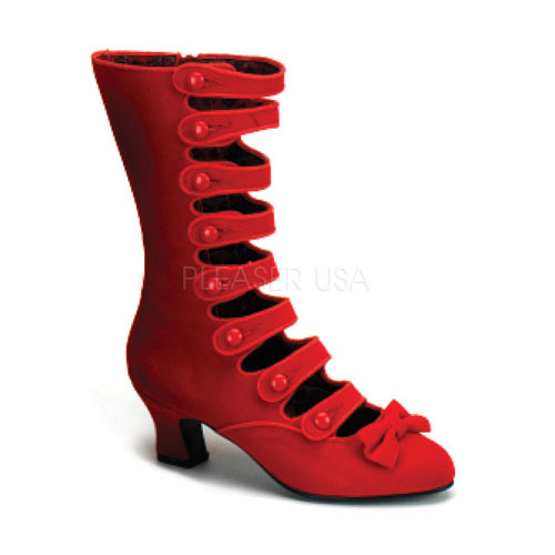 BORDELLO WHIMSEY-115 2 1/2" Heel 8 Strap Velvet Calf Boot Red Velvet