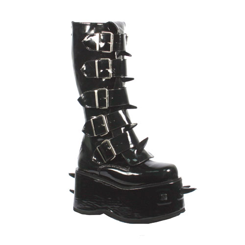 DEMONIA WICKED-800 3 1/2" Spiked P/F Blk Pat Knee Boot Blk Pat