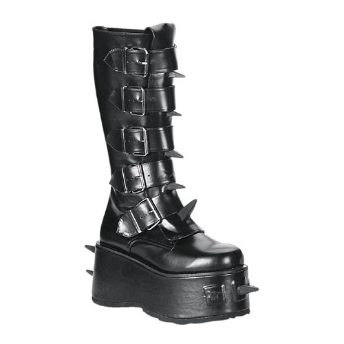 DEMONIA WICKED-800 3 1/2" Spiked P/F Blk Pu Knee Boot Blk Pu
