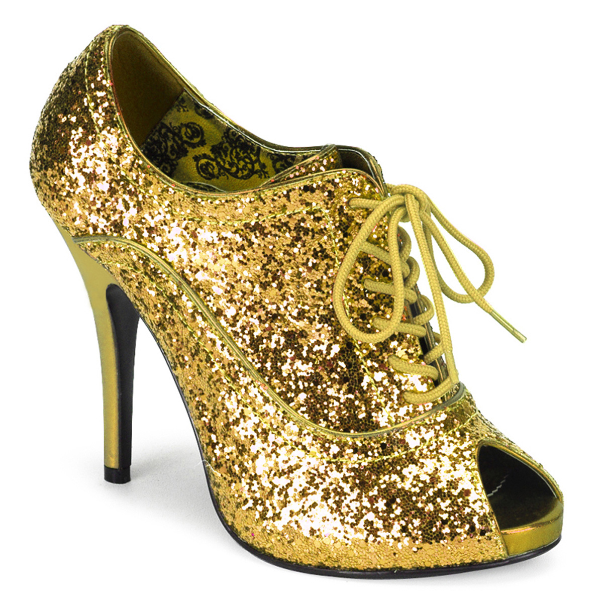 BORDELLO WINK-01G 4 3/4" Heel Peep Toe Bootie W/Concealed Platform/Gold Gltr
