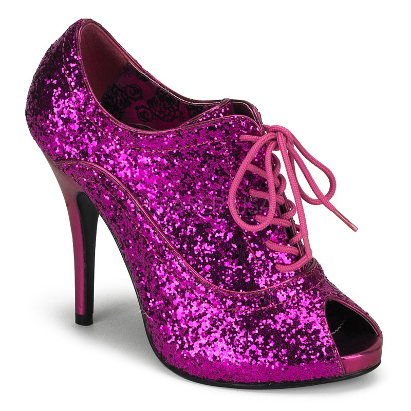 BORDELLO WINK-01G 4 3/4" Heel Peep Toe Bootie W/Concealed Platform H. Pink Gltr