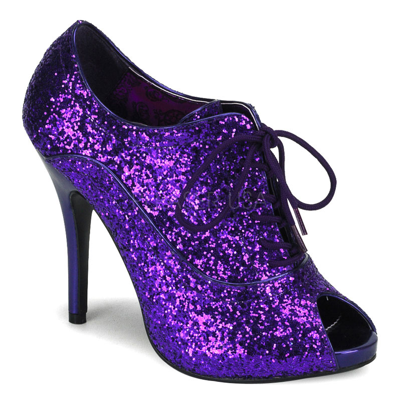 BORDELLO WINK-01G 4 3/4" Heel Peep Toe Bootie W/Concealed Platform Purple Gltr