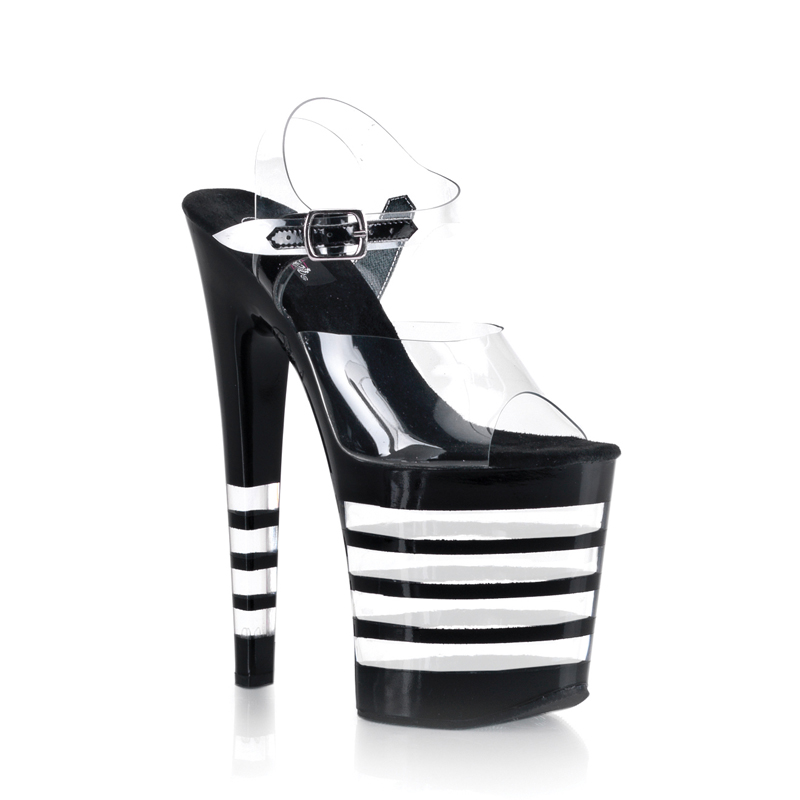 CLEARANCE XTREME-808LN *8" Stiletto Heel Ankle Strap Lined PF Sandal Clr/Blk