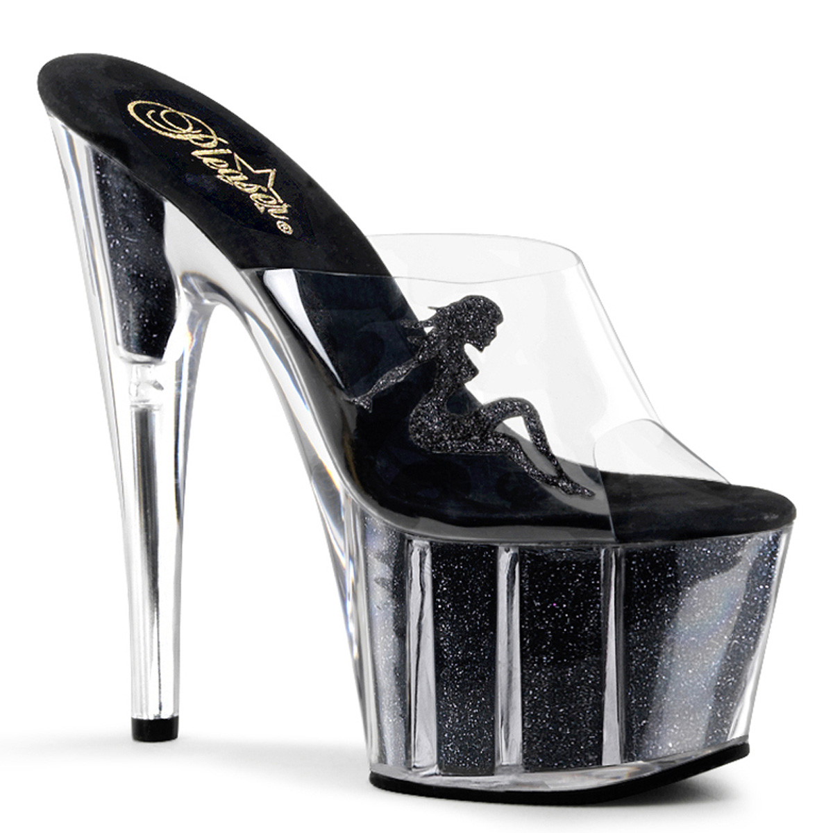 PLEASER ADORE-701-4 7" Glitter Filled Bottom PF Sldie W/Truckg Clr/Blk Gltr