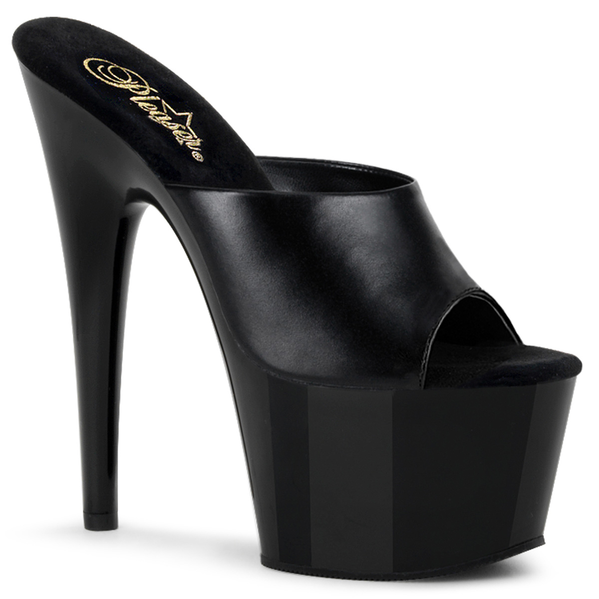 PLEASER ADORE-701 7" Stiletto Heel PF Slide Blk Leather/ Blk