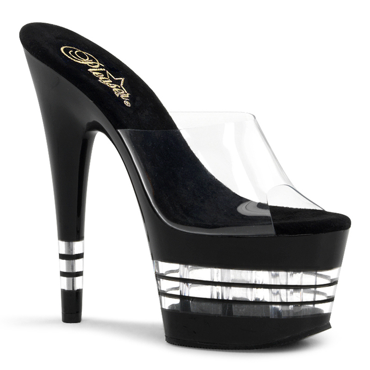PLEASER ADORE-701LN 7" Stiletto Heel Lined Bottom PF Slide Clr/Blk