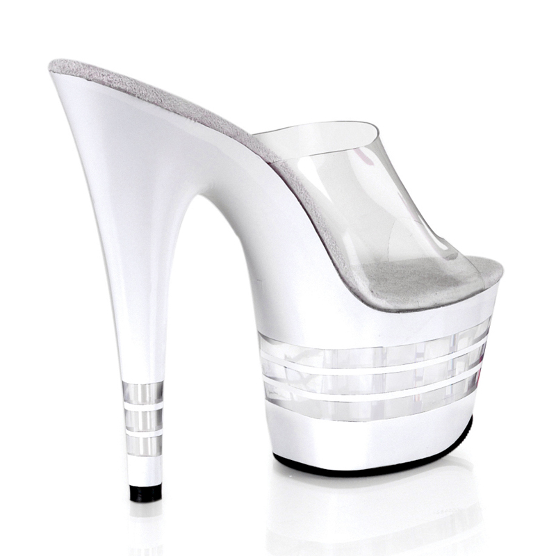 CLEARANCE ADORE-701LN *7" Stiletto Heel Lined Bottom PF Slide Clr/Wht