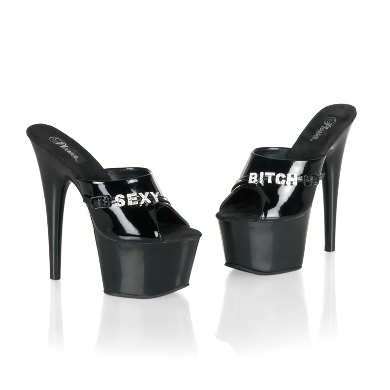 CLEARANCE ADORE-701RLC *7" Stiletto Heel Platform Slide Blk/Blk