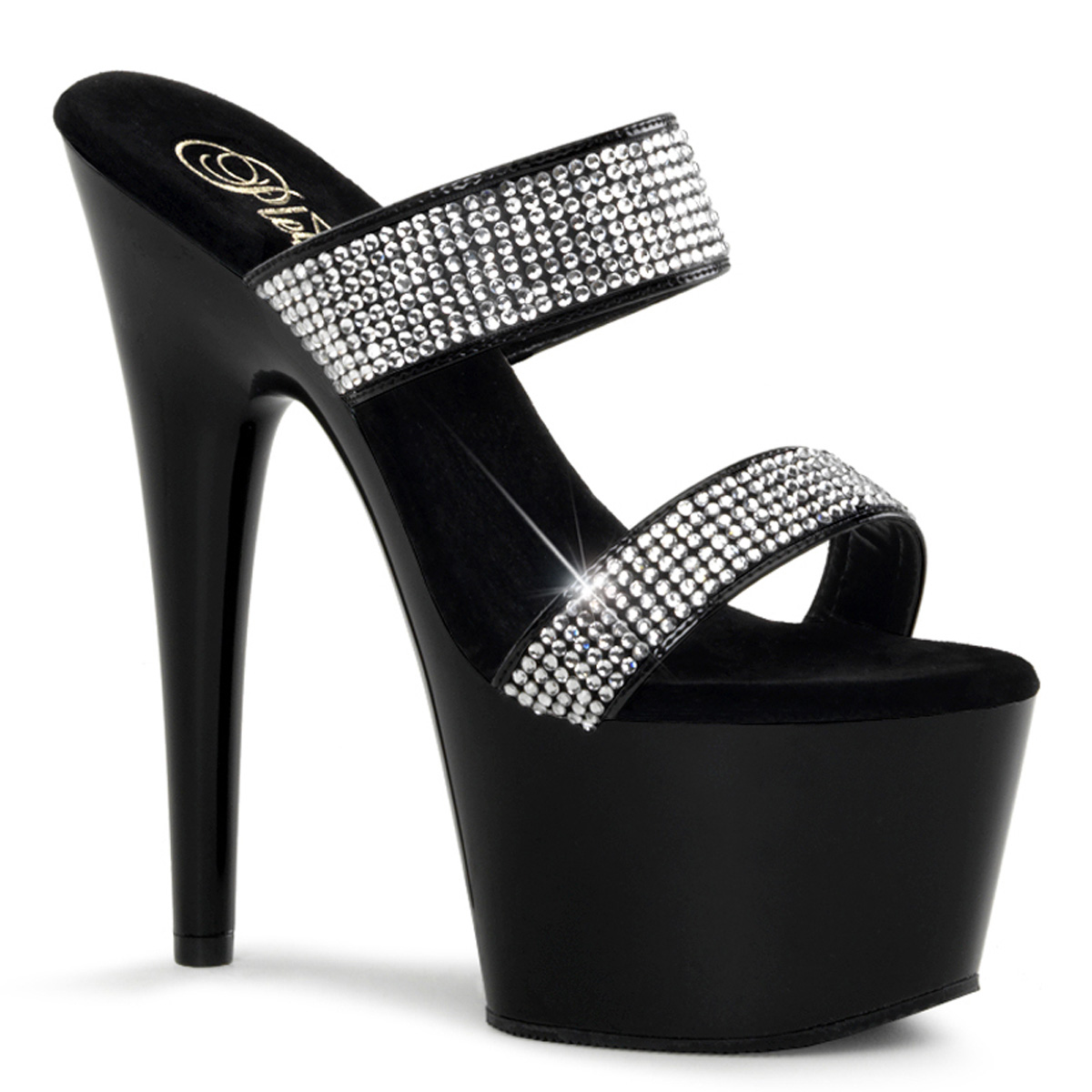 PLEASER ADORE-702-2 7" Stiletto Heel Two-Band PF Slide W/RS Blk Pat/Clr