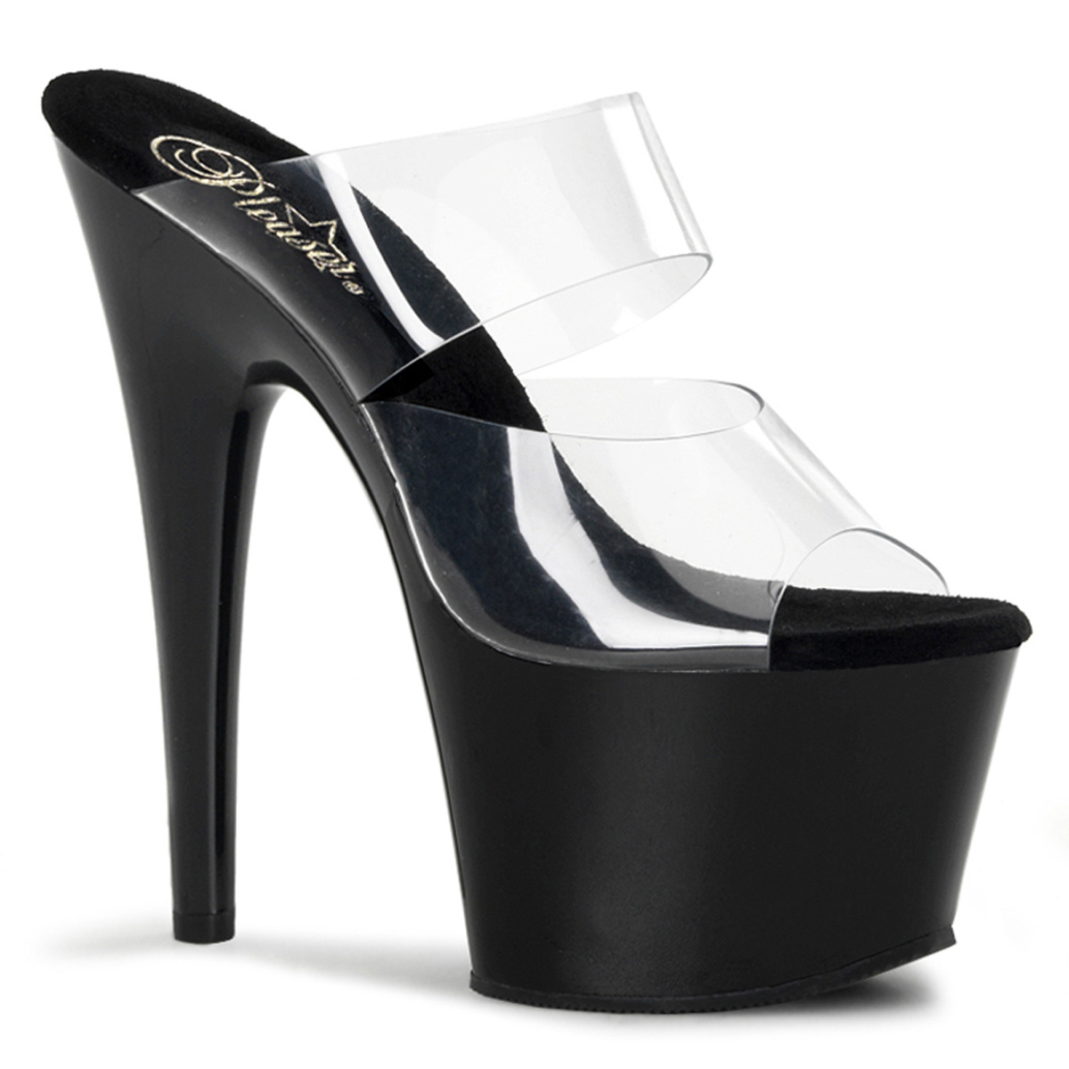 PLEASER ADORE-702 7" Stiletto Heel Two-Band PF Slide Clr/Blk