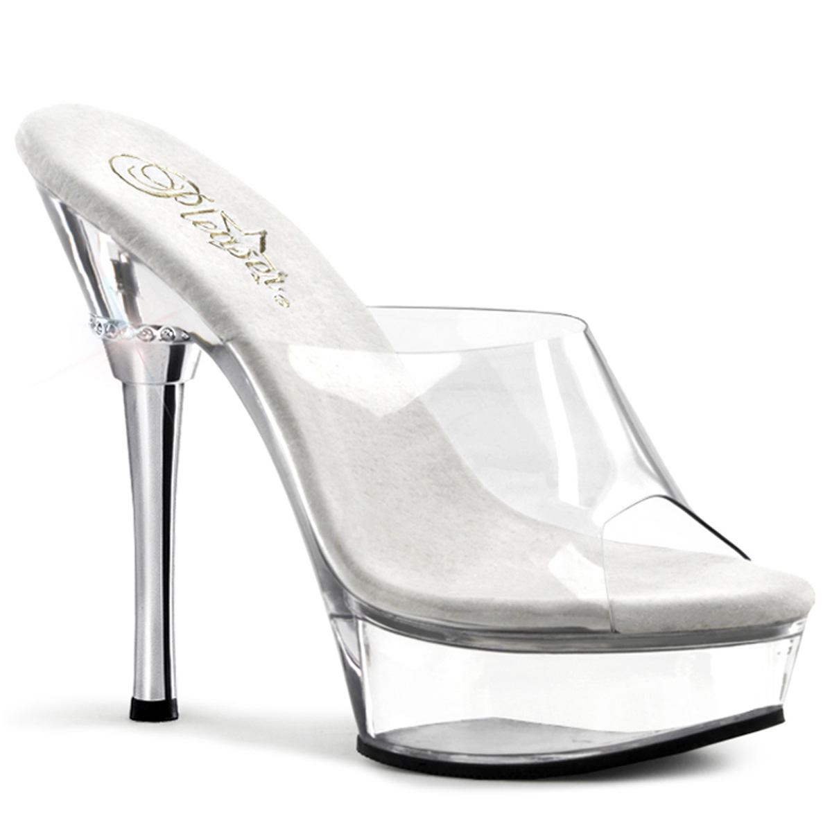 PLEASER ALLURE-601 5 1/2" Stiletto Heel P/F Sandal Clr/Clr