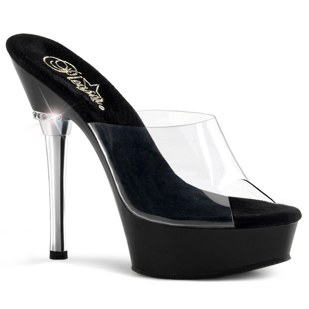 PLEASER ALLURE-601 5 1/2" Stiletto Heel P/F Sandal Clr/Blk