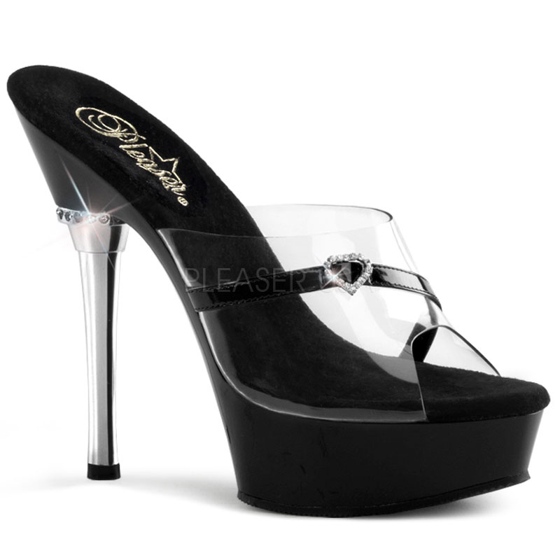 PLEASER ALLURE-601H 5 1/2" Stiletto Heel P/F Sandal Clr/Blk/Blk