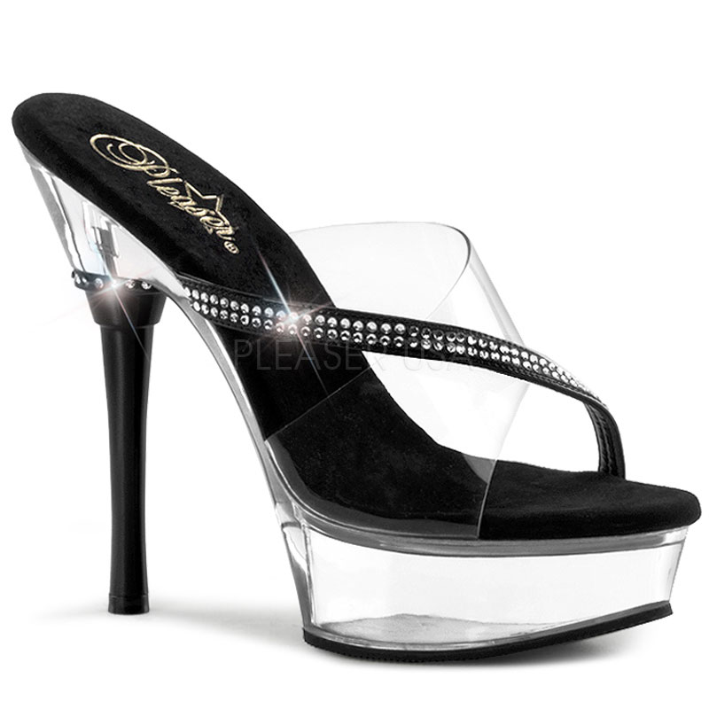 PLEASER ALLURE-603 5 1/2" Stiletto Heel Platform Slide W/RS Clr-Blk/Clr