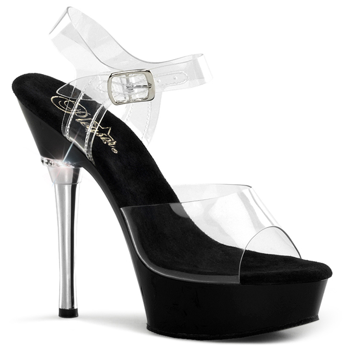PLEASER ALLURE-608 5 1/2" Stiletto Heel P/F Sandal Clr/Blk