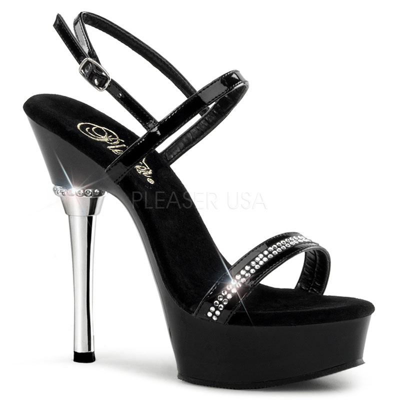 PLEASER ALLURE-617 5 1/2" Stiletto Heel P/F Sandal Blk Pat/Blk