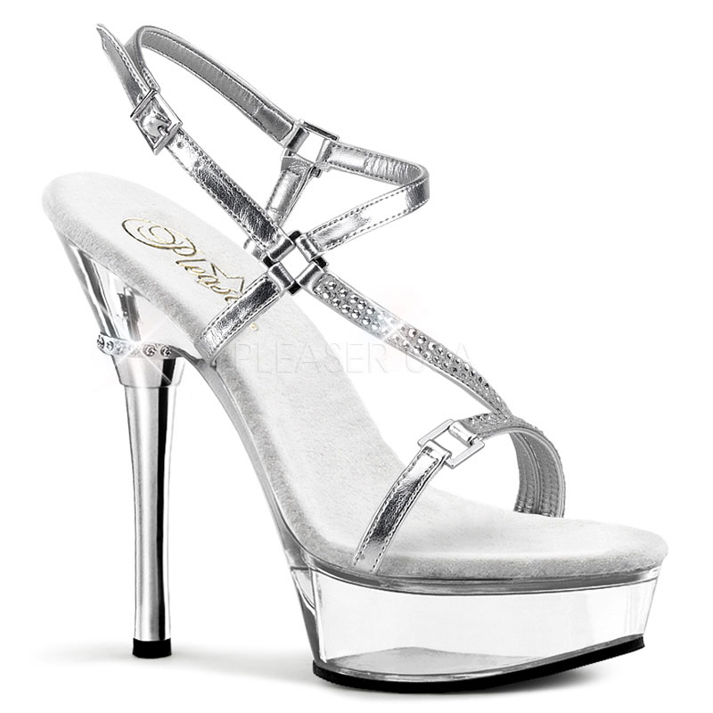 PLEASER ALLURE-658 5 1/2" Stiletto Heel P/F Sandal Slv Pu/Clr