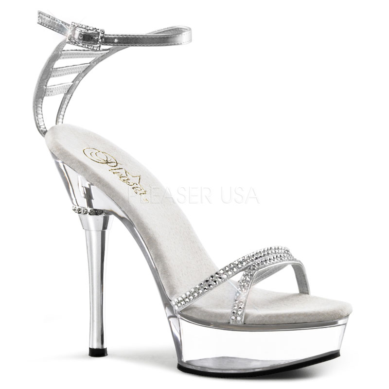 PLEASER ALLURE-684 5 1/2" Stiletto Heel Ankle Strap PF Sandal W/RS Slv/Clr