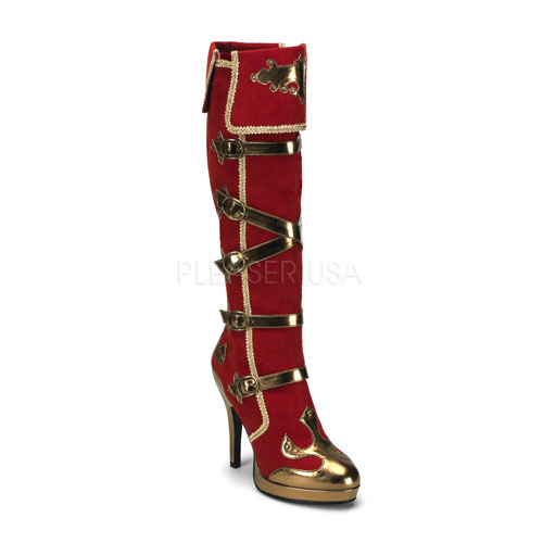 FUNTASMA ARENA-2012 4 1/2" Heel 5 Buckle Strap Carnival P/F Knee Boot Red Microfiber-Gold Pu