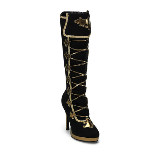 CLEARANCE ARENA-2018 *4 1/2" Heel Lace-Up Front Carnival P/F Knee Boot Blk Microfiber-Gold Pu