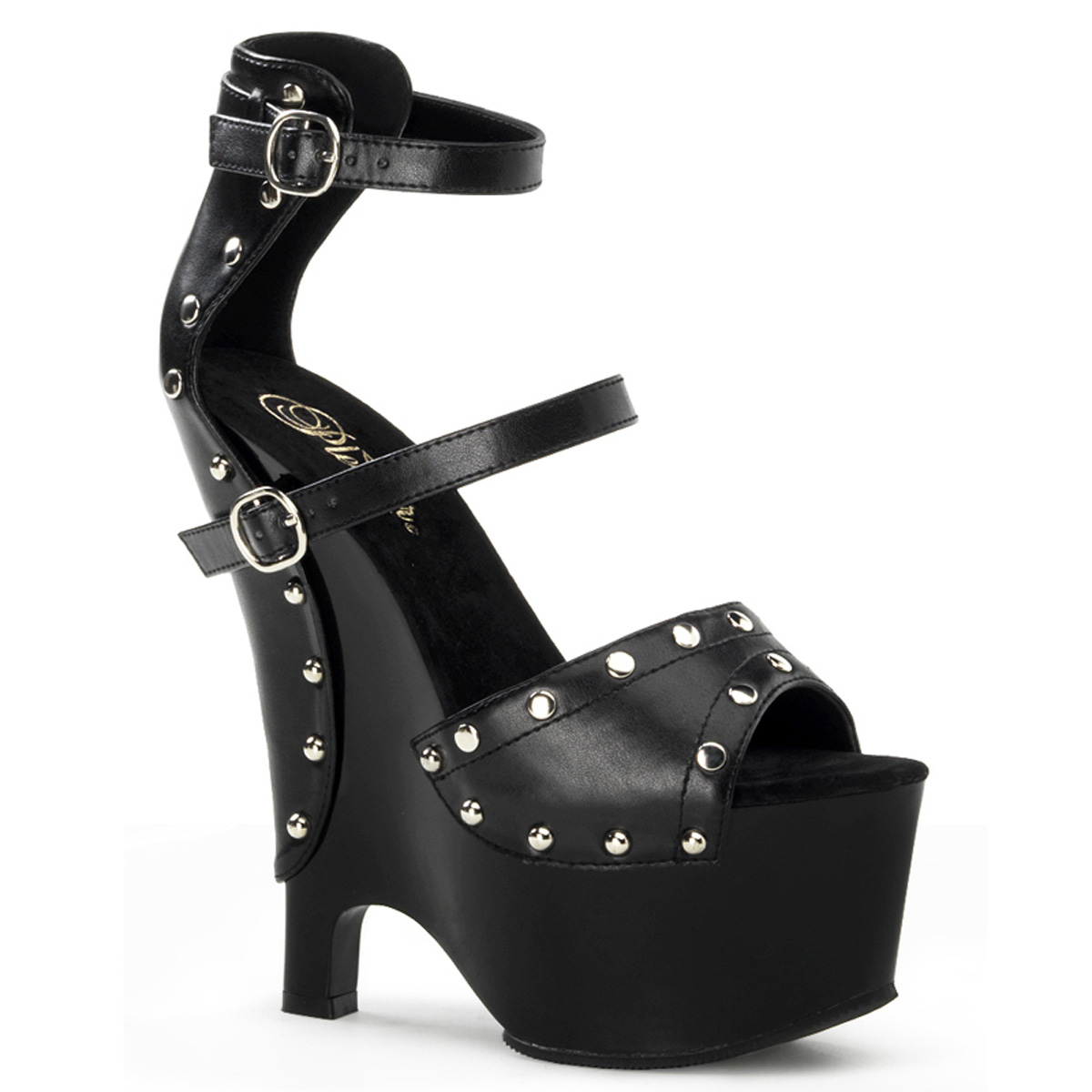 PLEASER BEAU-613 6 1/2" Heel, 2 3/4" PF Ankle Strap Wedge Sandal Blk Pu/Blk