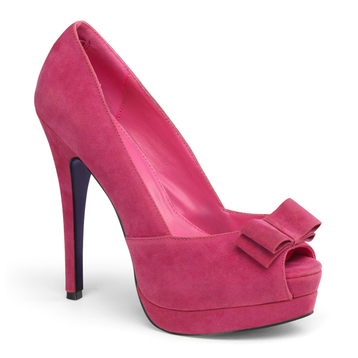 PINUP COUTURE BELLA-10 5 1/4" Heel, 3/4" P/F Peep Toe Pump W/ Bow Accent Fuchsia Sueded Pu