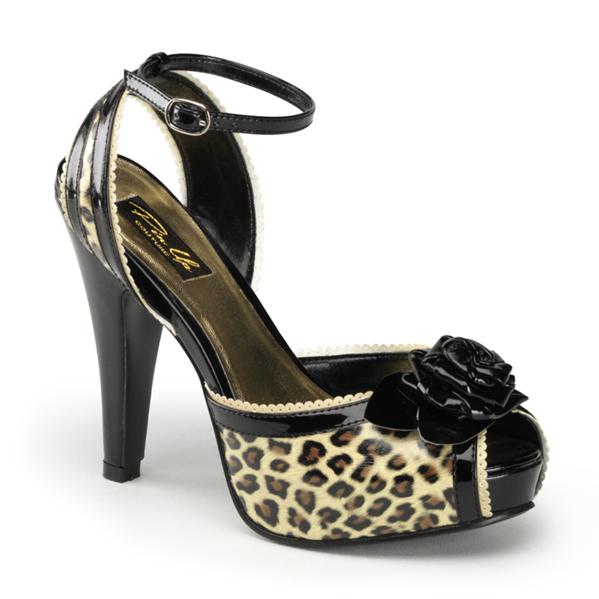 PINUP COUTURE BETTIE-06 4 1/2" Heel, 1" Hidden P/F Peep Toe Ankle Strap Sandal Tan Pu(Cheetah Print)