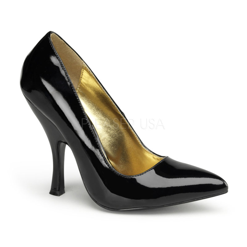 PINUP COUTURE BOMBSHELL-01 4 1/2" Curved Heel Classic Pump Blk Pat