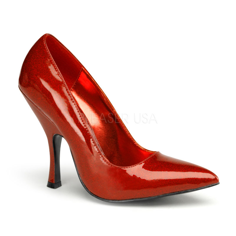 PINUP COUTURE BOMBSHELL-01G 4 1/2" Curved Heel Classic Pump Red Pearlized Gltr Pat
