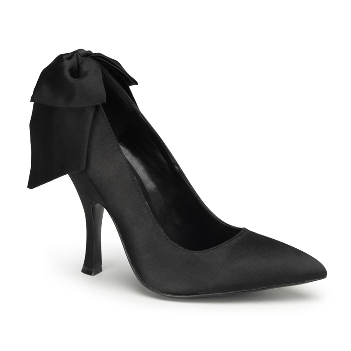 PINUP COUTURE BOMBSHELL-03 4 1/2" Heel Pump W/ Large Satin Bow At Back Blk Satin