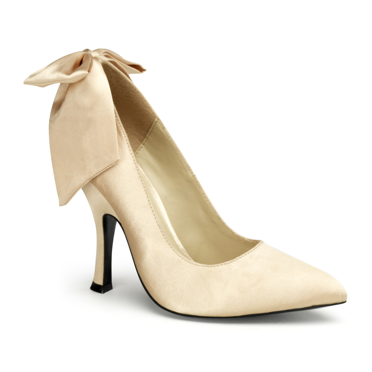 PINUP COUTURE BOMBSHELL-03 4 1/2" Heel Pump W/ Large Satin Bow At Back Champaign Satin