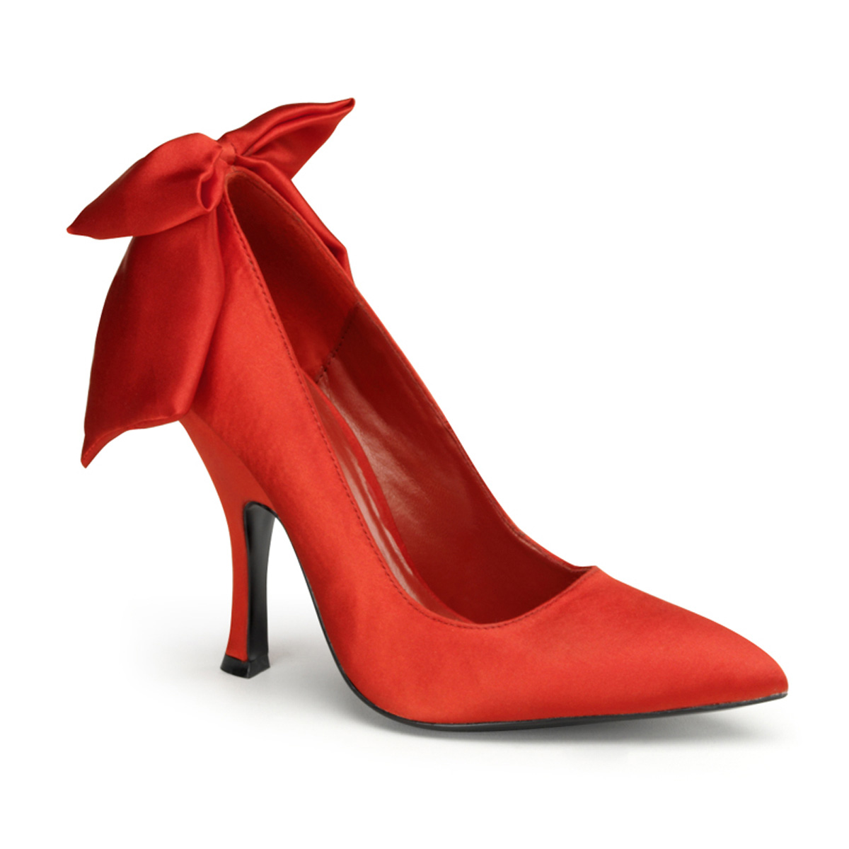 PINUP COUTURE BOMBSHELL-03 4 1/2" Heel Pump W/ Large Satin Bow At Back Red Satin