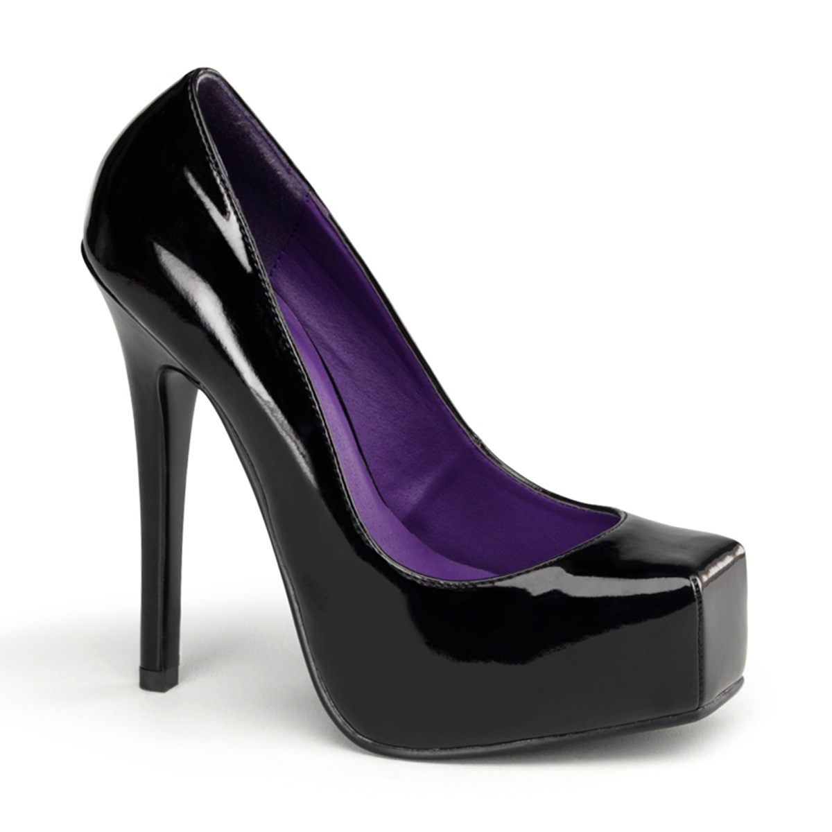 DEVIOUS BONDAGE-01 5 1/2" Heel, 1" Hidden P/F Square Toe Pump Blk Pat