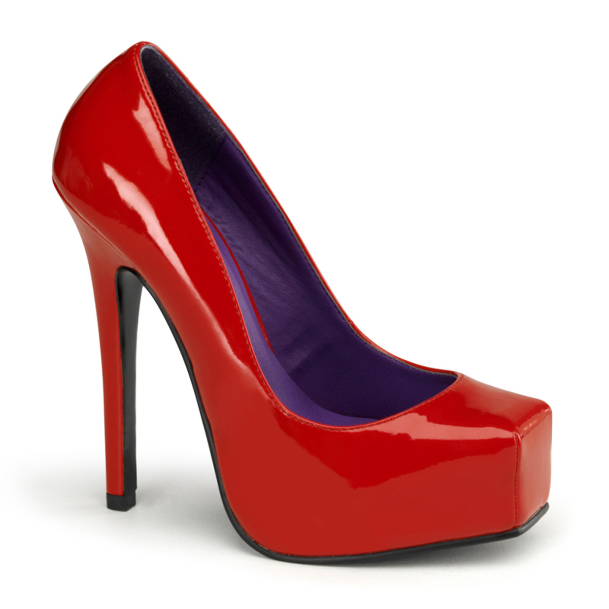 DEVIOUS BONDAGE-01 5 1/2" Heel, 1" Hidden P/F Square Toe Pump Red Pat
