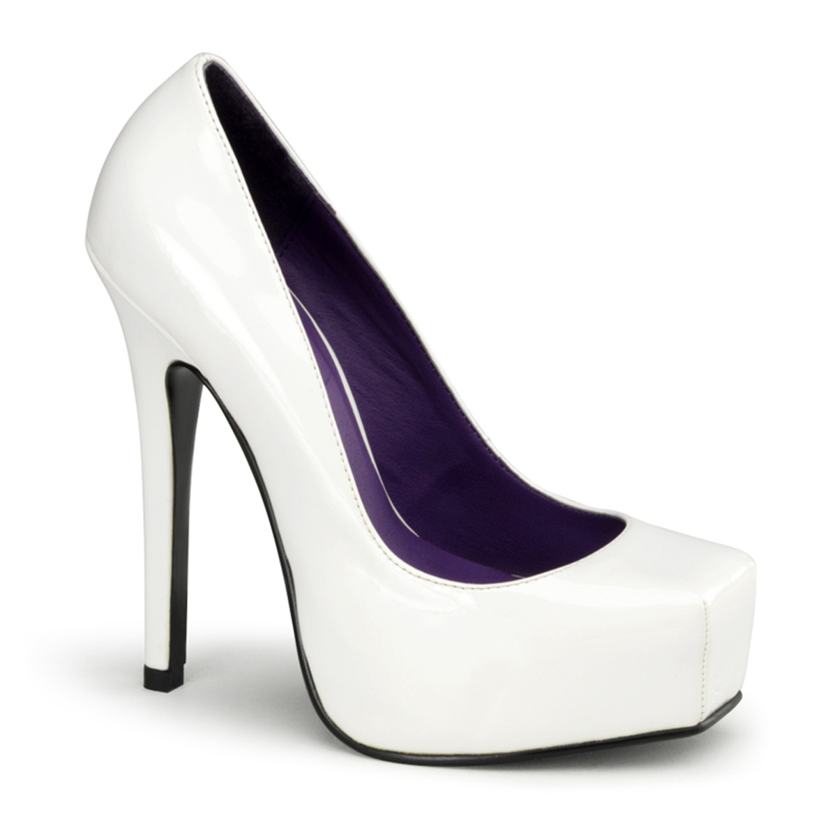 DEVIOUS BONDAGE-01 5 1/2" Heel, 1" Hidden P/F Square Toe Pump Wht Pat