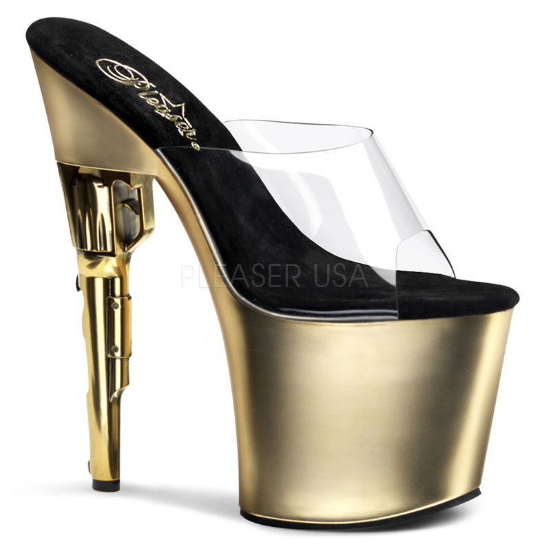 PLEASER BONDGIRL-701 7 1/2" Gun Heel Platform Slide Clr/Gold