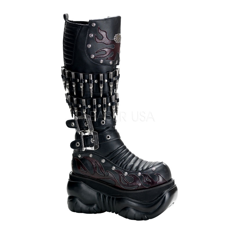 DEMONIA BOXER-201 4" P/F Knee Boot Blk Pu