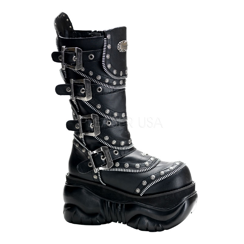 DEMONIA BOXER-203 4" P/F Calf Boot Blk Pu
