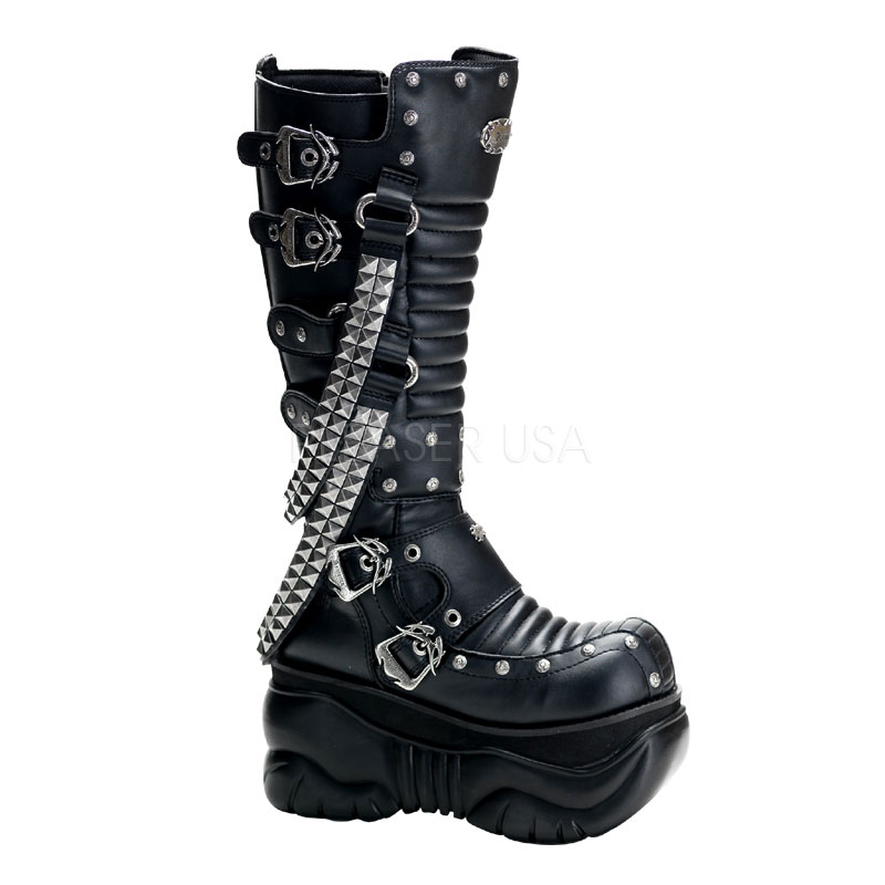 DEMONIA BOXER-206 4" P/F Knee Boot Blk Pu