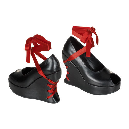 DEMONIA BRAVO-03 5" Corseted P/F Open Toe Blk Pu Wedge Sho Blk Pu