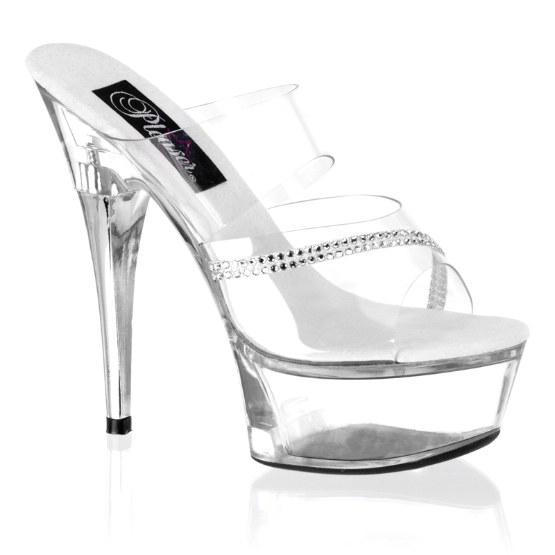 CLEARANCE CAPTIVA-602R *6" Stiletto Heel Platform Slide W/RS On Heel Clr-RS/Clr