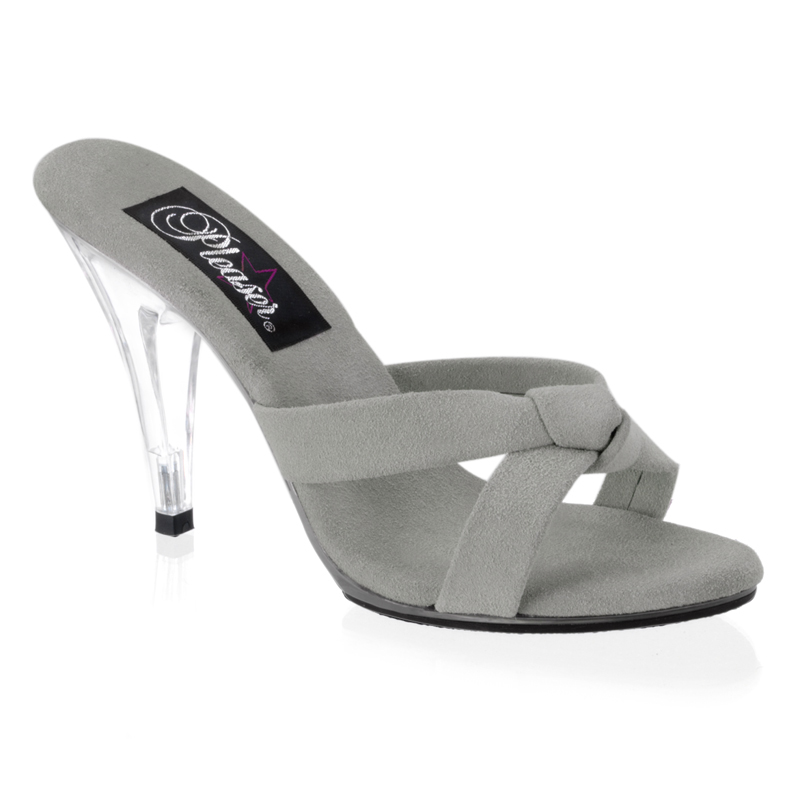 CLEARANCE CARESS-401-4 *4" Stiletto Heel Knotted Slide Taupe Suede/Clr